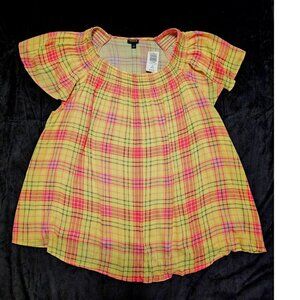 Torrid Smocked Crew Neck Rayon Blouse Plaid New Other Women's Sz 3X Boho Preppy